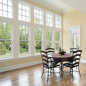 Dining Room with windows covering wall - Click to view SImonton Window options