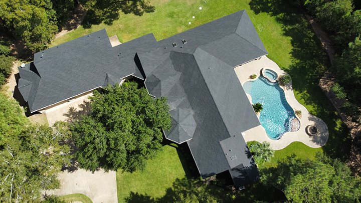 Residential rooftop from arial viewpoint